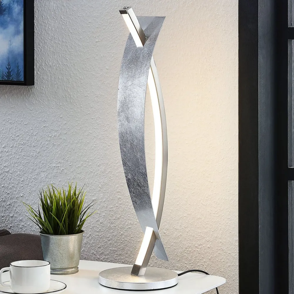 Lucande LED-bordlampe Marija, sølvfarget, dimbar, 62 cm| Bordlamper