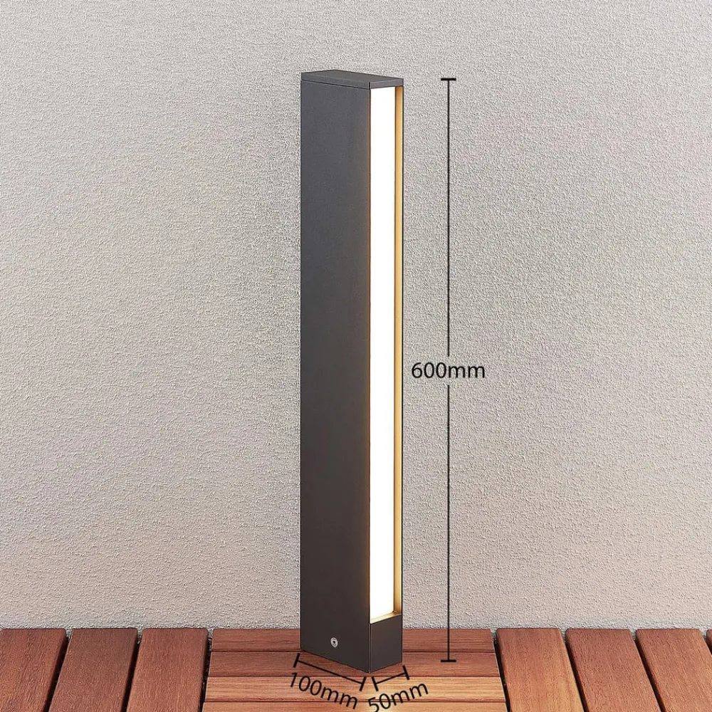 Lucande LED-gatelampe Lirka, mørkegrå, metall, 60 cm| Kommersiell Utebelysning|Terrassebelysning