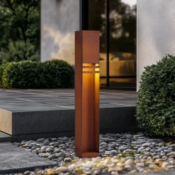 Lucande LED-gatelampe Oxido, rustfarget, cortenstål