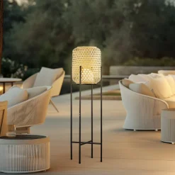 Lucande LED-gulvlampe Adebi, svart, bambus, Ø32,5 cm| Led-Utendørs|Terrassebelysning