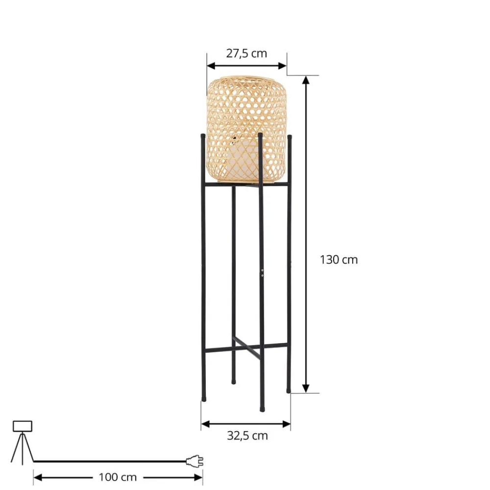 Lucande LED-gulvlampe Adebi, svart, bambus, Ø32,5 cm| Led-Utendørs|Terrassebelysning