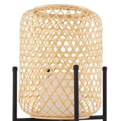 Lucande LED-gulvlampe Adebi, svart, bambus, Ø32,5 cm| Led-Utendørs|Terrassebelysning