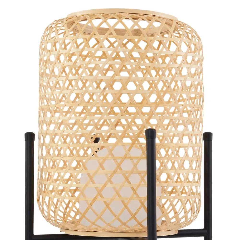 Lucande LED-gulvlampe Adebi, svart, bambus, Ø32,5 cm| Led-Utendørs|Terrassebelysning