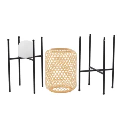 Lucande LED-gulvlampe Adebi, svart, bambus, Ø32,5 cm| Led-Utendørs|Terrassebelysning