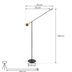Lucande LED-gulvlampe Adomas, svart/gull, jern, dimbar Discount