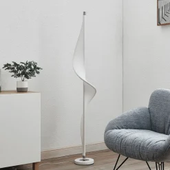 Lucande LED-gulvlampe Edano, 154 cm, hvit, tekstil, dimbar Sale