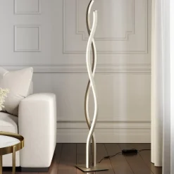 Lucande LED-gulvlampe Mairia, sølv, bølgeformet| Led-Innendørs|Gulvlamper