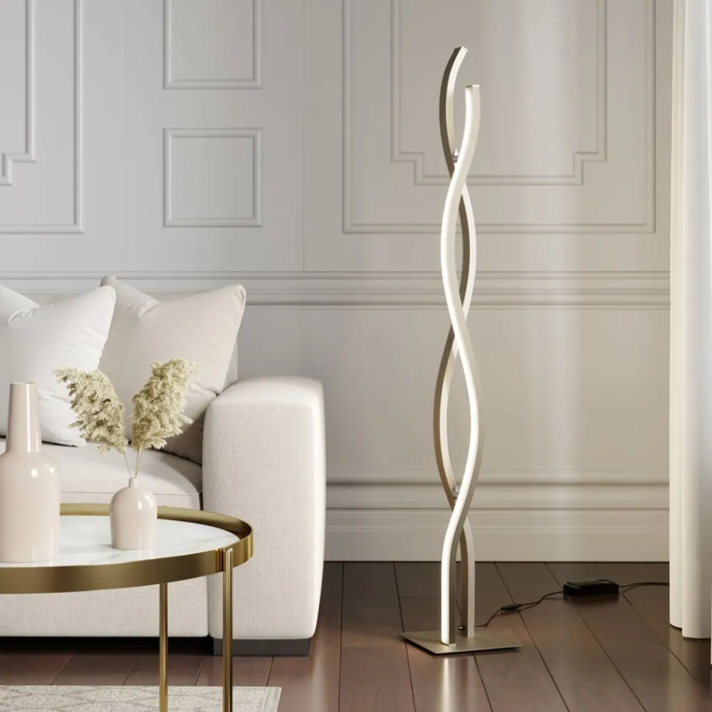 Lucande LED-gulvlampe Mairia, sølv, bølgeformet| Led-Innendørs|Gulvlamper