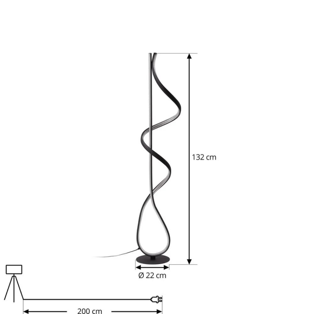 Lucande LED-gulvlampe Rodado, svart, 132 cm, aluminium| Gulvlamper