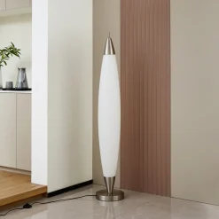 Lucande LED-gulvlampe Tarell, hvit/nikkel, 146 cm, dimbar| Gulvlamper