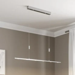 Lucande LED-hengelampe Arnik, 120 cm, nikkelfarget, dimbar| Kontorbelysning|Led-Innendørs