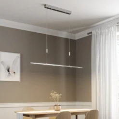 Lucande LED-hengelampe Arnik, 120 cm, nikkelfarget, dimbar| Kontorbelysning|Led-Innendørs