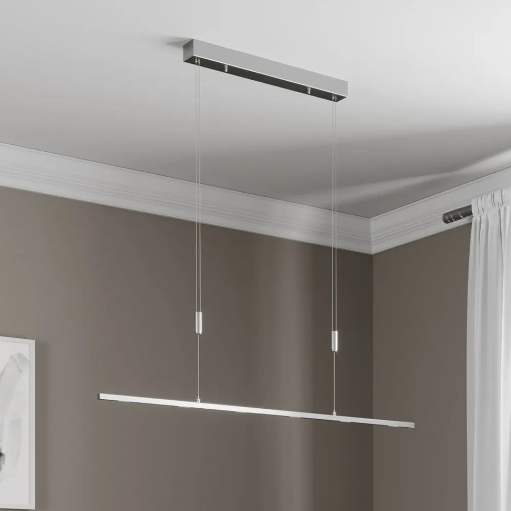 Lucande LED-hengelampe Arnik, 120 cm, nikkelfarget, dimbar| Kontorbelysning|Led-Innendørs