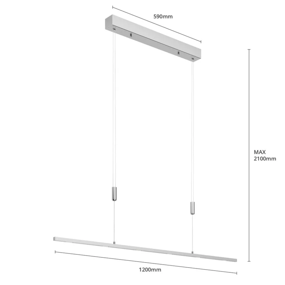 Lucande LED-hengelampe Arnik, 120 cm, nikkelfarget, dimbar| Kontorbelysning|Led-Innendørs