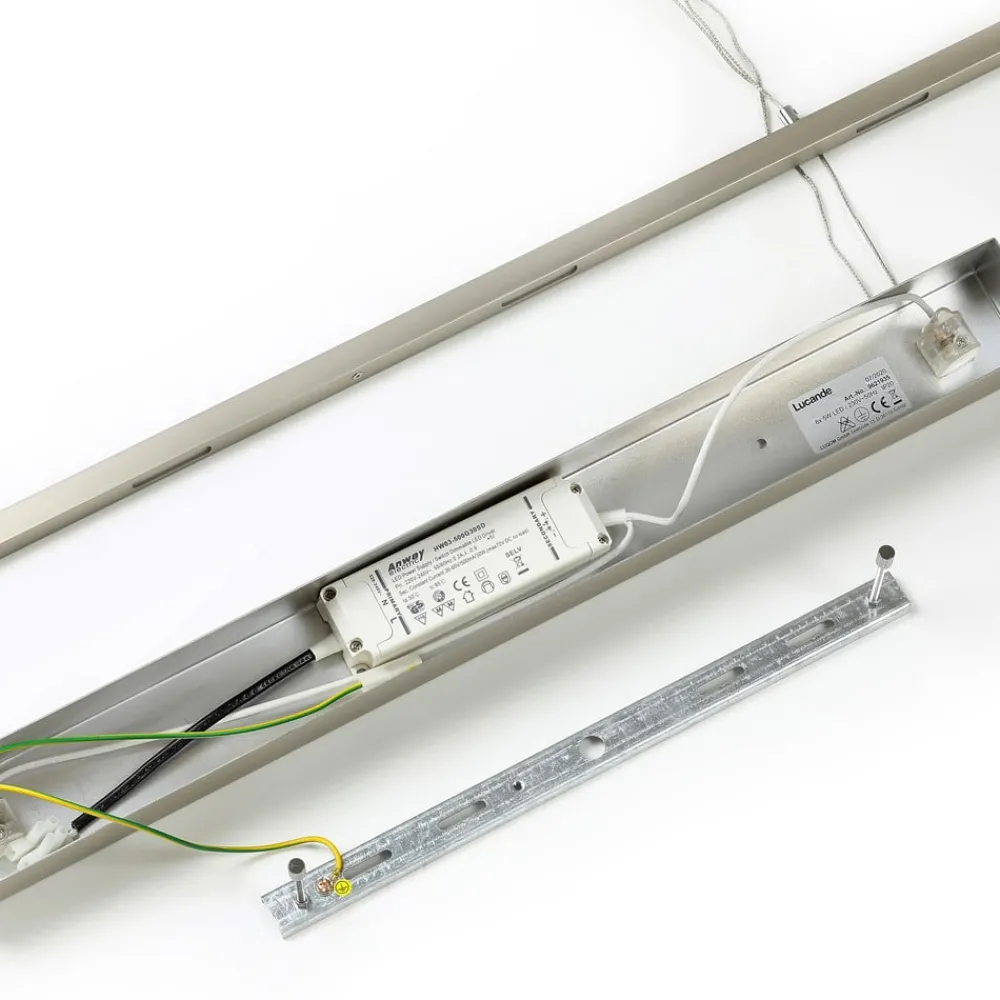 Lucande LED-hengelampe Arnik, 120 cm, nikkelfarget, dimbar| Kontorbelysning|Led-Innendørs