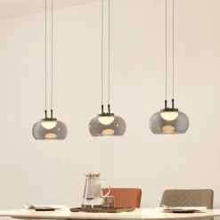 Lucande LED-hengelampe Dain, 3 lyskilder, røykgrå, glass| Led-Innendørs