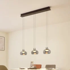 Lucande LED-hengelampe Dain, 3 lyskilder, røykgrå, glass| Led-Innendørs