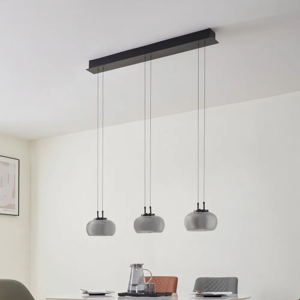 Lucande LED-hengelampe Dain, 3 lyskilder, røykgrå, glass| Led-Innendørs