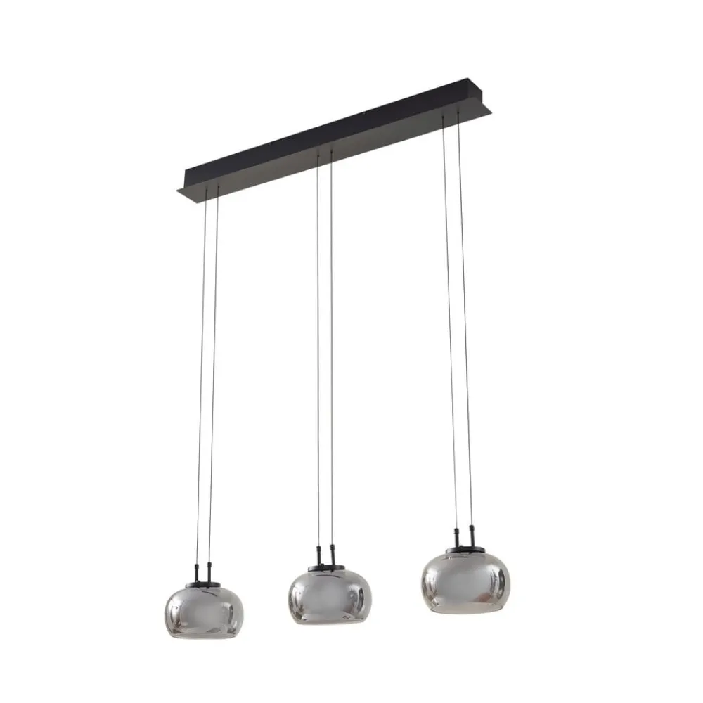 Lucande LED-hengelampe Dain, 3 lyskilder, røykgrå, glass| Led-Innendørs