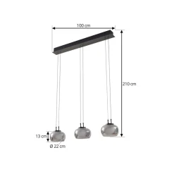 Lucande LED-hengelampe Dain, 3 lyskilder, røykgrå, glass| Led-Innendørs