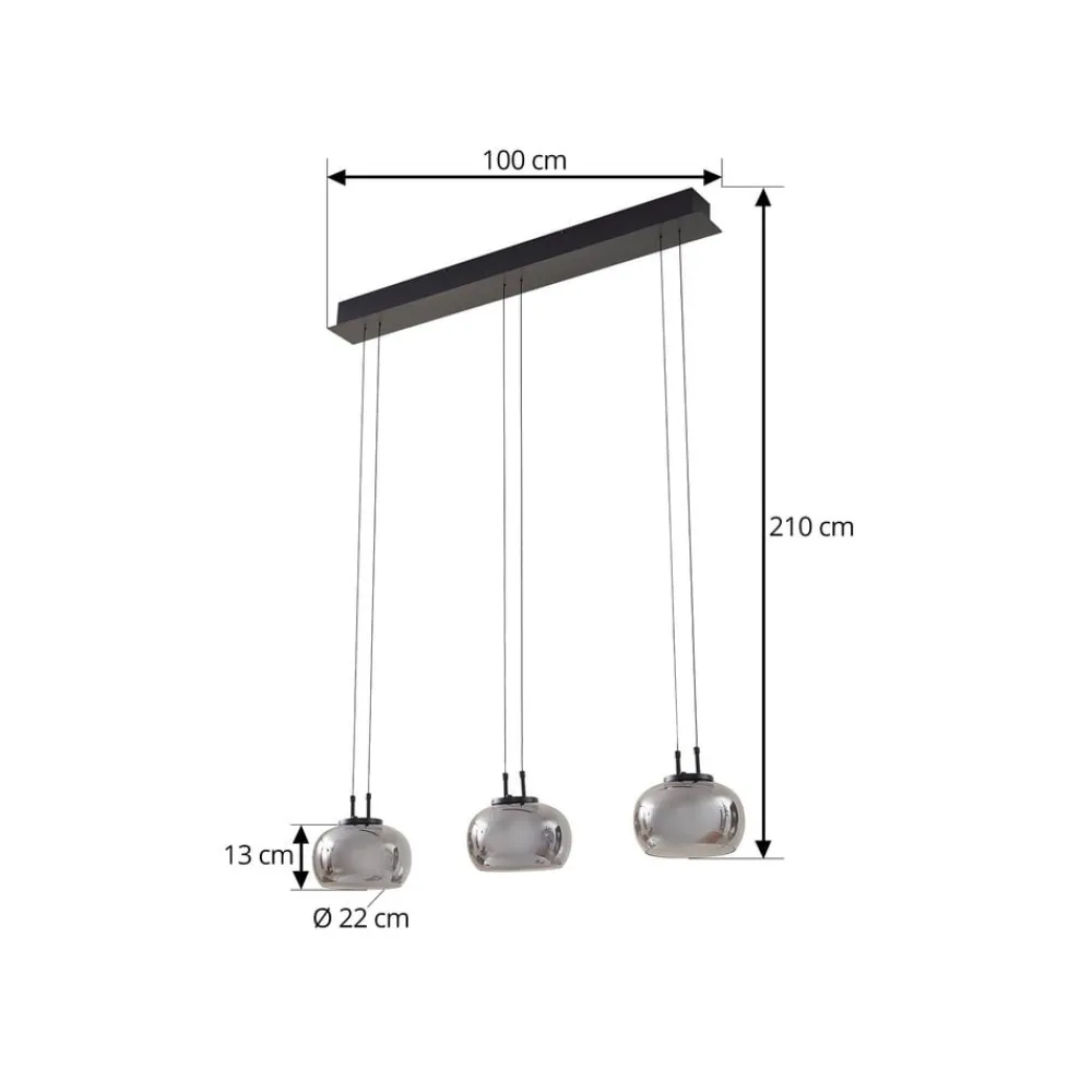 Lucande LED-hengelampe Dain, 3 lyskilder, røykgrå, glass| Led-Innendørs