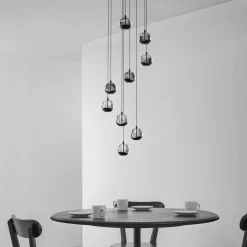 Lucande LED-hengelampe Hayley, svart, 9 lyskilder, glass Clearance