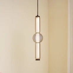 Lucande LED-hengelampe Savete, røykgrå, glass, Ø 12 cm| Led-Innendørs