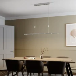 Lucande LED-pendellampe Arnik, 140 cm, nikkelfarget, dimbar Outlet