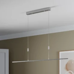 Lucande LED-pendellampe Arnik, 140 cm, nikkelfarget, dimbar Outlet