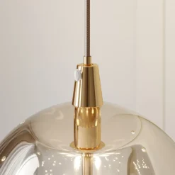 Lucande LED-pendellampe Hayley, Ø 30 cm, 5 lyskilder, gull, glass