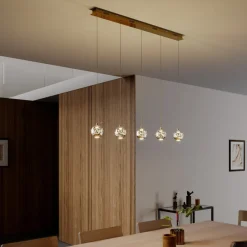 Lucande LED-pendellampe Hayley, 96 cm, 5 lyskilder, gull, glass| Led-Innendørs