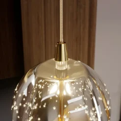 Lucande LED-pendellampe Hayley, 96 cm, 5 lyskilder, gull, glass| Led-Innendørs