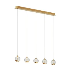 Lucande LED-pendellampe Hayley, 96 cm, 5 lyskilder, gull, glass| Led-Innendørs
