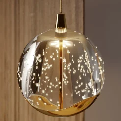 Lucande LED-pendellampe Hayley, 96 cm, 5 lyskilder, gull, glass| Led-Innendørs