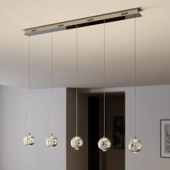 Lucande LED-pendellampe Hayley, 96 cm, 5 lyskilder, krom, glass| Led-Innendørs|Pendellamper