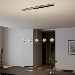 Lucande LED-pendellampe Hayley, 96 cm, 5 lyskilder, krom, glass| Led-Innendørs|Pendellamper