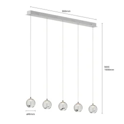 Lucande LED-pendellampe Hayley, 96 cm, 5 lyskilder, krom, glass| Led-Innendørs|Pendellamper
