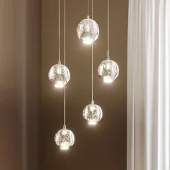 Lucande LED-pendellampe Hayley, Ø 30 cm, 5 lyskilder, krom, glass Discount