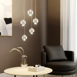 Lucande LED-pendellampe Hayley, Ø 30 cm, 5 lyskilder, krom, glass Discount