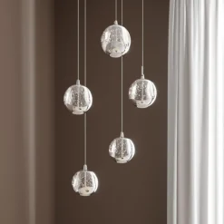 Lucande LED-pendellampe Hayley, Ø 30 cm, 5 lyskilder, krom, glass Discount