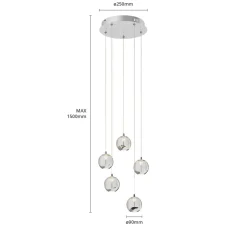 Lucande LED-pendellampe Hayley, Ø 30 cm, 5 lyskilder, krom, glass Discount