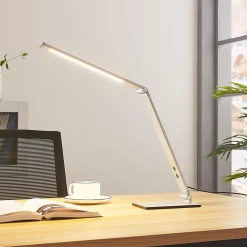 Lucande LED-skrivebordslampe Nicano, grå, metall, dimbar.| Kontorbelysning|Led-Innendørs