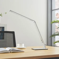 Lucande LED-skrivebordslampe Nicano, grå, metall, dimbar.| Kontorbelysning|Led-Innendørs