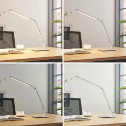Lucande LED-skrivebordslampe Nicano, grå, metall, dimbar.| Kontorbelysning|Led-Innendørs