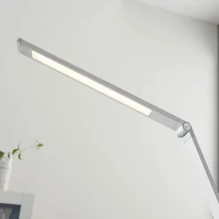 Lucande LED-skrivebordslampe Nicano, grå, metall, dimbar.| Kontorbelysning|Led-Innendørs