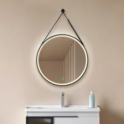 Lucande LED-speil Lelin, Ø 45 cm, svart, aluminium, CCT| Møbel Og Interiør