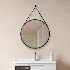 Lucande LED-speil Lelin, Ø 45 cm, svart, aluminium, CCT| Møbel Og Interiør