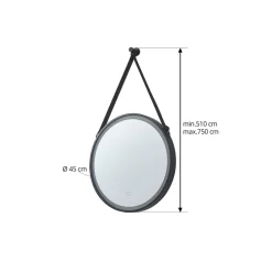 Lucande LED-speil Lelin, Ø 45 cm, svart, aluminium, CCT| Møbel Og Interiør