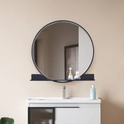 Lucande LED-speil Miren, svart, aluminium, CCT, hylle| Møbel Og Interiør