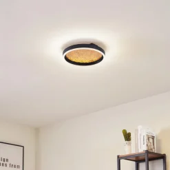 Lucande LED-taklampe Menulis, svart/gull, PC, Ø 30 cm| Led-Innendørs|Taklamper